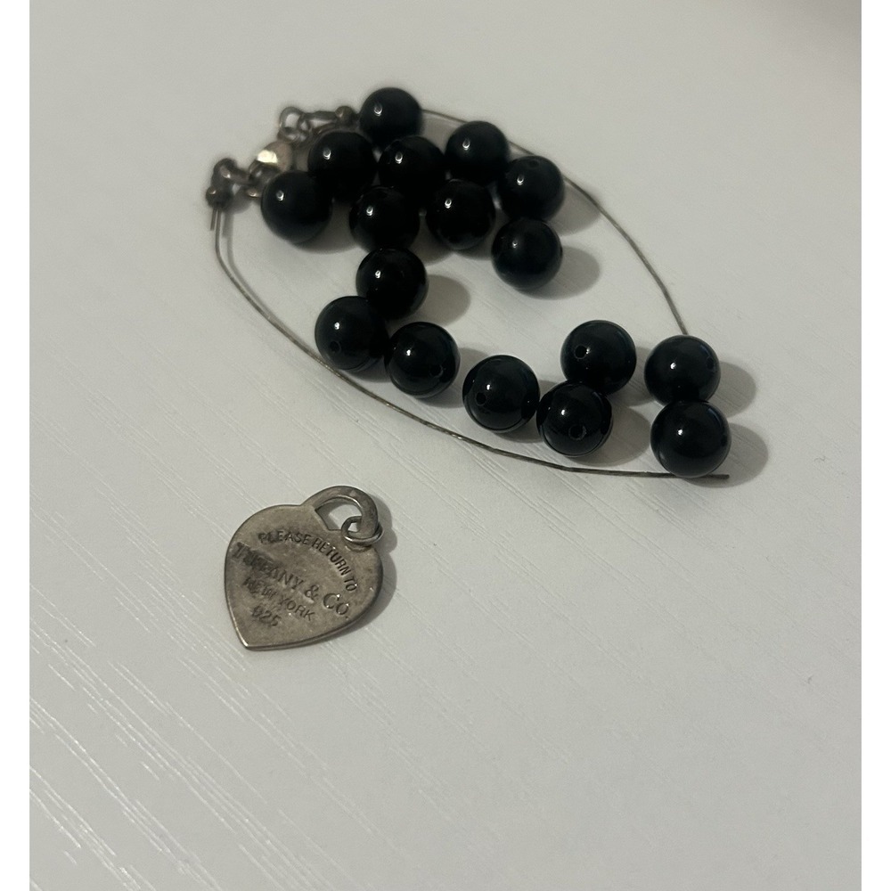 Broken - Return To Tiffany & Co. 925 Silver Mini Heart 4mm Black Onyx Beads
